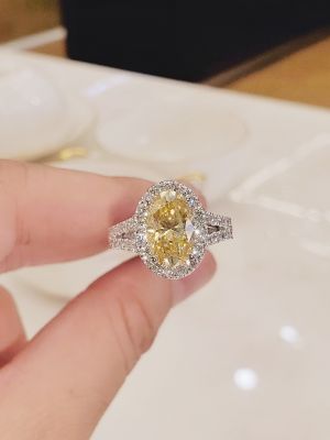 NHẪN MOISSANITE OVAL YELLOW (7x11MM) VIỀN HALO