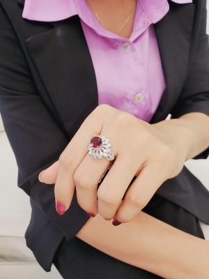 NHẪN MOISSANITE PHỐI GARNET THIÊN NHIÊN