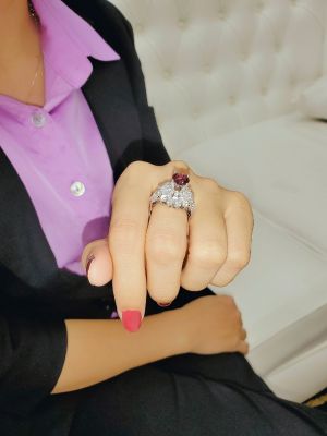 NHẪN MOISSANITE PHỐI GARNET THIÊN NHIÊN