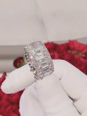 NHẪN ETERNITY MOISSANITE EMERALD PHỐI KIM CƯƠNG NUÔI CẤY