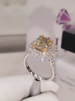 NHẪN CUSHION YELLOW MOISSANITE 